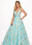 Rachel Allan - 6564 Plunging V-Neck Printed Brocade Gown In Blue