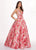 Rachel Allan - 6564 Plunging V-Neck Printed Brocade Gown In Pink