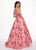 Rachel Allan - 6564 Plunging V-Neck Printed Brocade Gown In Pink