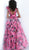 Jovani - 65674 Plunging V-Neck Floral Ballgown in Pink