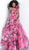 Jovani - 65674 Plunging V-Neck Floral Ballgown in Pink