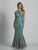 Dave & Johnny - A6567 Ornate Floral Applique Mermaid Gown in Blue and Green