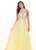 Rachel Allan - 6568 Crystal Embellished Illusion Top Chiffon Gown In Yellow