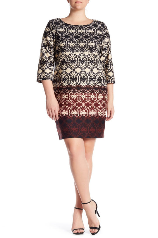 Taylor - Printed Bateau Neck Dress 5355L in Black and Multi-Color