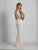 Dave & Johnny - A6569 V-Neck Lace Sheath Gown in White and Pink