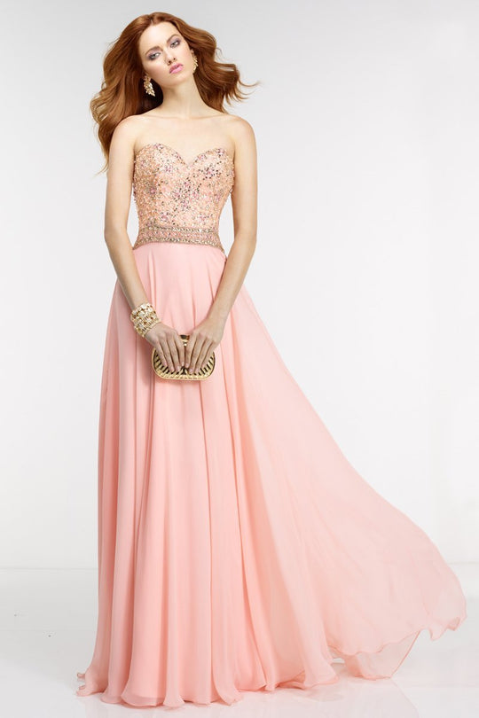 Alyce Paris  - 6571 Sequined Sweetheart Chiffon A-line Dress in Pink
