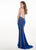 Rachel Allan - 6575 Beaded Halter Jersey Trumpet Dress In Blue