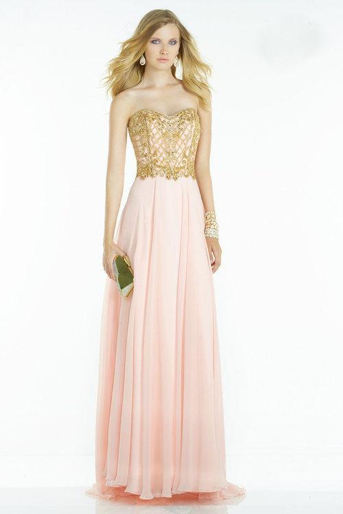 Alyce Paris - 6575 Strapless Sequined A-line Chiffon Gown In Pink and Gold