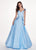 Rachel Allan - 6579 Beaded Accent Matte Satin A-Line Prom Gown In Blue