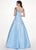 Rachel Allan - 6579 Beaded Accent Matte Satin A-Line Prom Gown In Blue