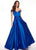 Rachel Allan - 6579 Beaded Accent Matte Satin A-Line Prom Gown In Blue