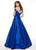Rachel Allan - 6579 Beaded Accent Matte Satin A-Line Prom Gown In Blue