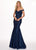 Rachel Allan - 6580 Off Shoulder Metallic Mermaid Gown In Blue