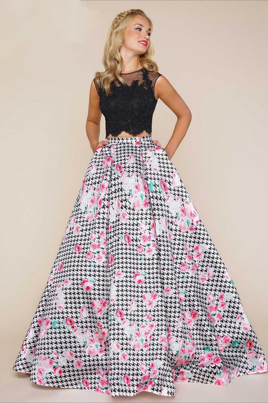 Mac Duggal - 65846H Ball Gowns Style in Black and Floral
