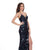 Rachel Allan - 6588 Sequined Plunging Sweetheart Slit Gown in Black