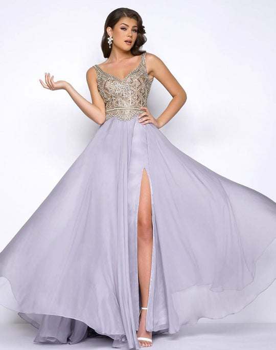 Mac Duggal - Bejewelled Sweetheart Long Gown in Platinum 65885