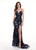 Rachel Allan - 6588 Sequined Plunging Sweetheart Slit Gown in Black
