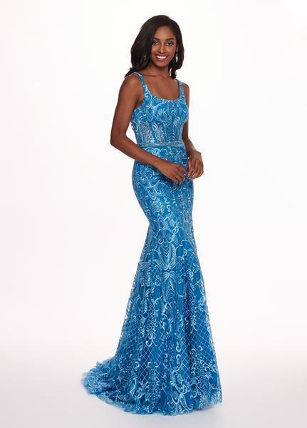 Rachel Allan - 6590 Embroidered Lace Scoop Neck Gown In Blue