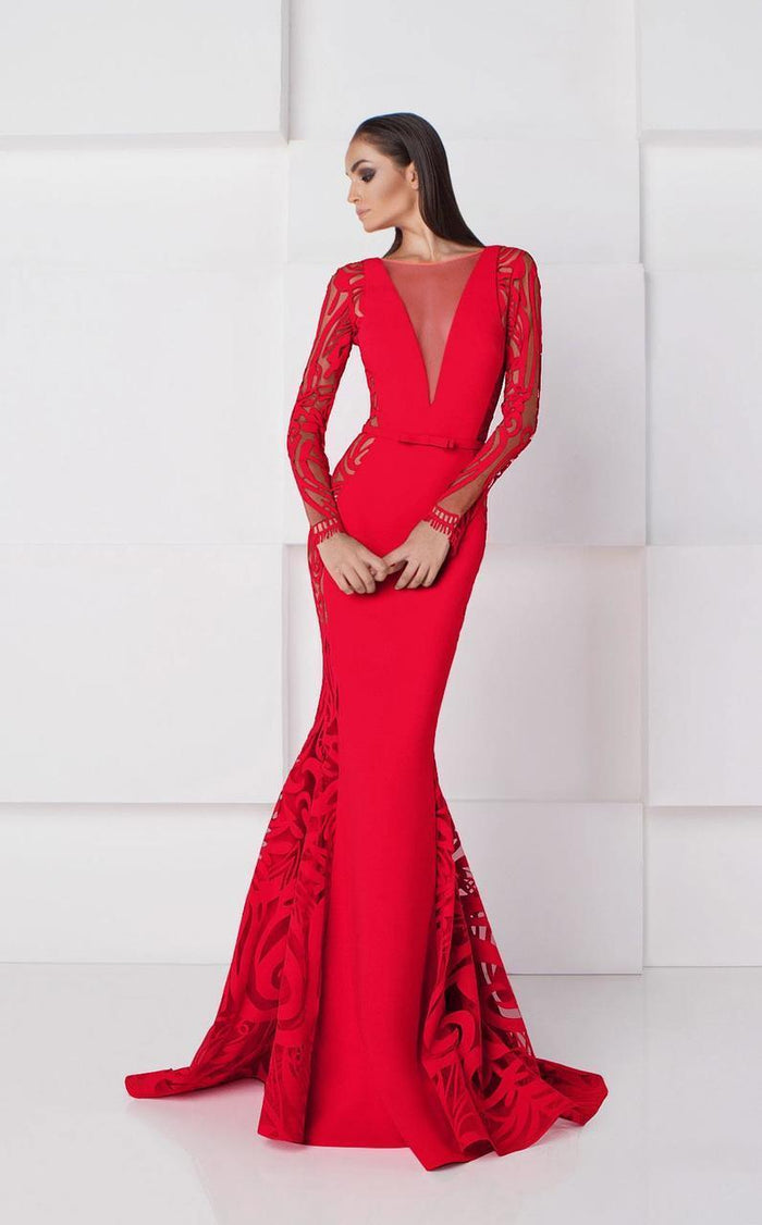 Long Sleeve Illusion Mermaid Gown 2769