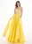 Rachel Allan - 6591 Crystal Ornate Illusion Off Shoulder Cascade Gown In Yellow