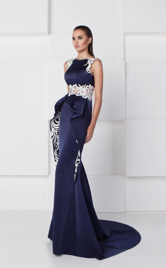 Patterned Jewel Neck Gown 2777