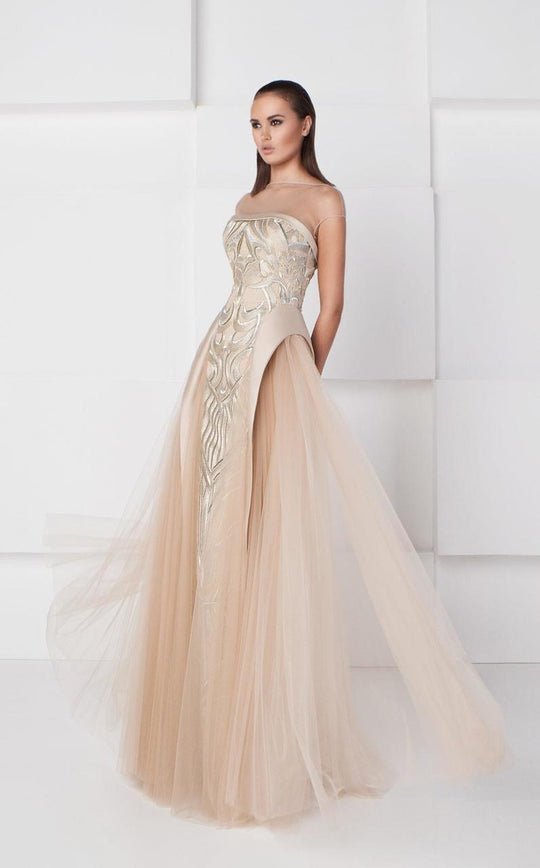 Patterned Illusion Bateau Neck Gown 2781