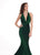 Rachel Allan - 6595 Metallic Jersey Deep V-neck Mermaid Dress In Green