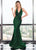 Rachel Allan - 6595 Metallic Jersey Deep V-neck Mermaid Dress In Green