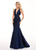 Rachel Allan - 6595 Metallic Jersey Deep V-neck Mermaid Dress In Blue