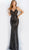 Jovani - 65975 Fully Sequined Deep V-neck Trumpet Dress In Black and Neutral