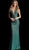 Jovani - 65981 Fully Beaded Deep V-neck Trumpet Dress in Green