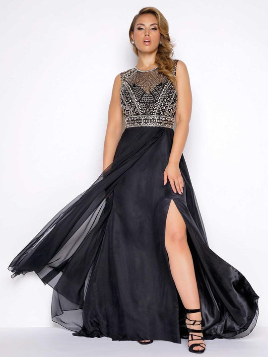 Mac Duggal Fabulouss - 65986F Beaded Chiffon A-line Dress In Black