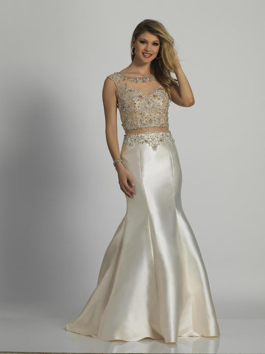 Dave & Johnny - A6601 Bateau Neck Faux Two-Piece Mermaid Gown in White