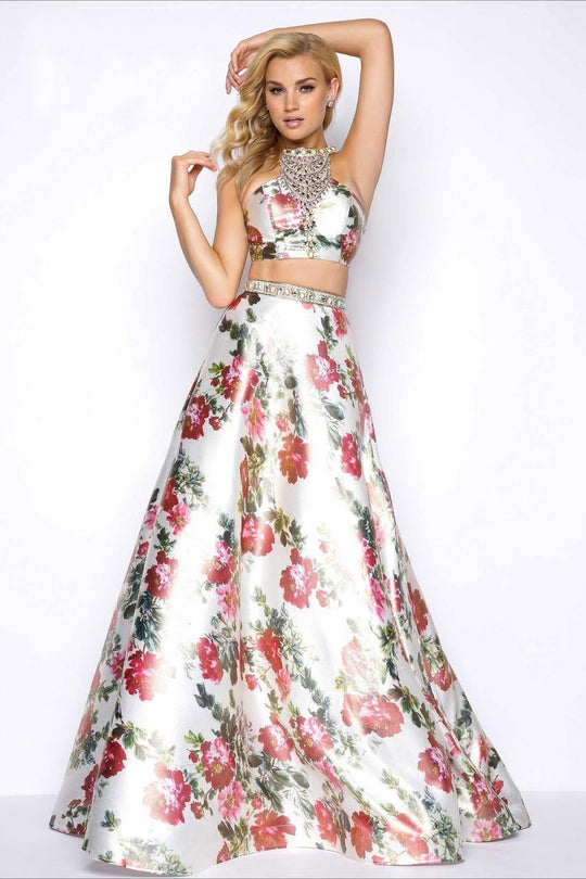 Mac Duggal - 66036M Two Piece Prom Dress with Jeweled Neckline in Multi-Color and Floral