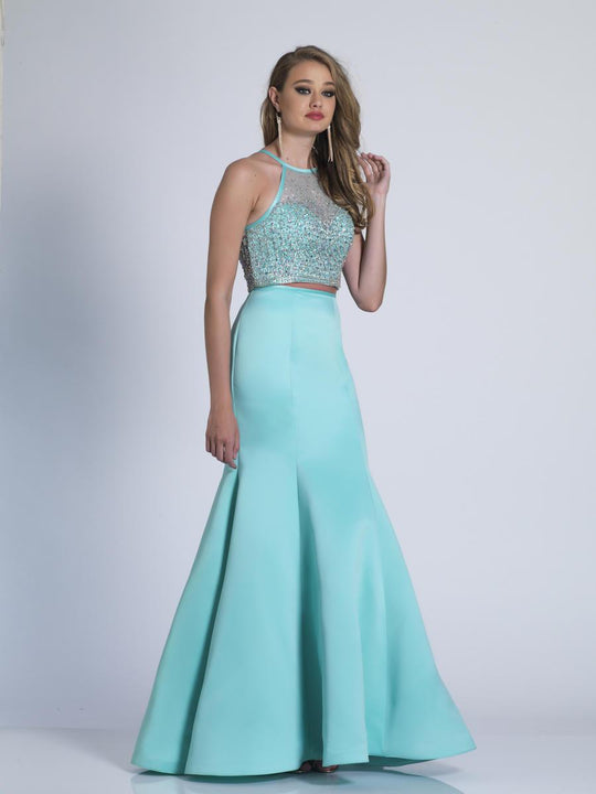 Dave & Johnny - A6603 Bejeweled Illusion Halter Mermaid Dress in Green
