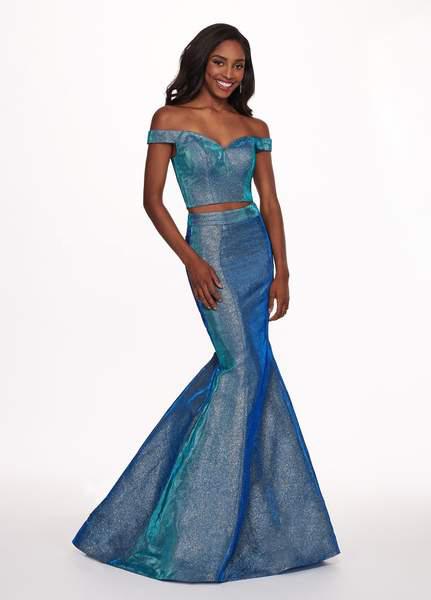 Rachel Allan - 6603 Off Shoulder Glitter Jersey Mermaid Gown In Blue
