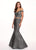 Rachel Allan - 6603 Off Shoulder Glitter Jersey Mermaid Gown In Gray and Silver