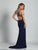 Dave & Johnny - A6604 Beaded Halter Neck Fitted Gown in Blue