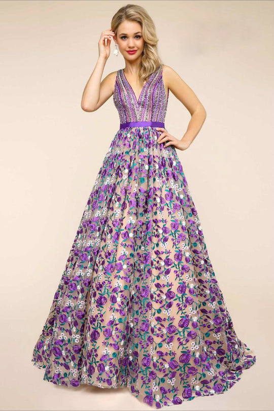 Mac Duggal - Ball Gowns Style 66055H in Purple and Multi-Color