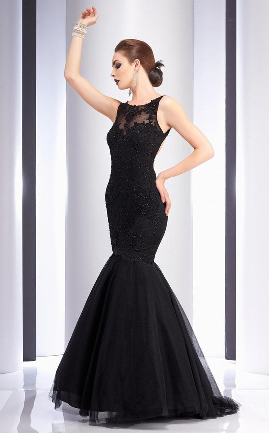 Clarisse - 2714 Illusion Applique Mermaid Gown in Black