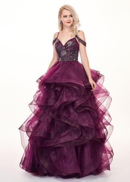 Rachel Allan - 6605 Beaded Cold Shoulders Ruffles Organza Ballgown In Purple