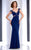 Clarisse - 2728 Beaded Deep V-neck Sheath Dress in Blue