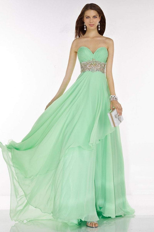 Alyce Paris  - 6607 Pleated Beaded Chiffon A-line Dress in Green