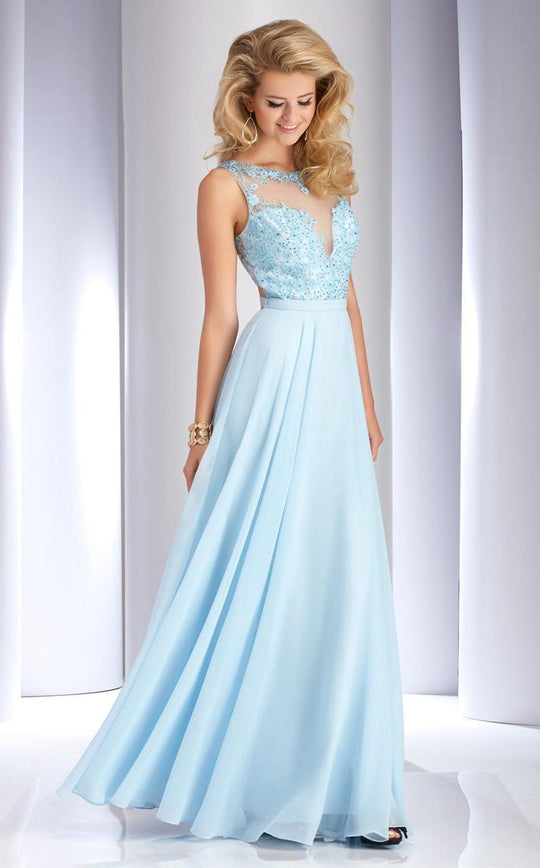 Clarisse - 2768 Lace Bateau A-line Dress in Blue