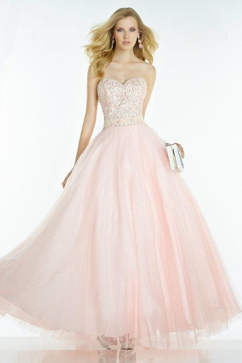 Alyce Paris - 6609 Pearl Beaded Strapless Tulle Ballgown In Pink
