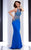 Clarisse - 2802 Embellished Illusion Sheath Dress in Blue