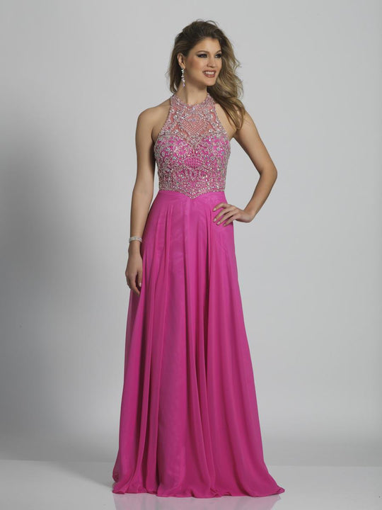 Dave & Johnny - A6610 Bejeweled Halter A-line Dress in Pink