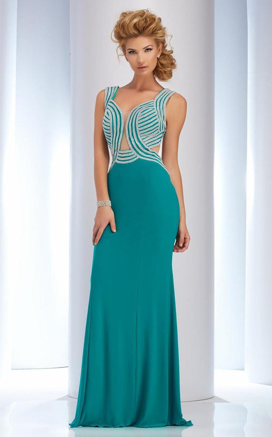 Clarisse - 2805 Sparkling Sheath Dress in Green and Silver