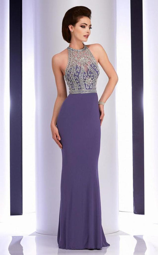 Clarisse - Crystal Festooned Halter Jersey Gown 2807 In Purple