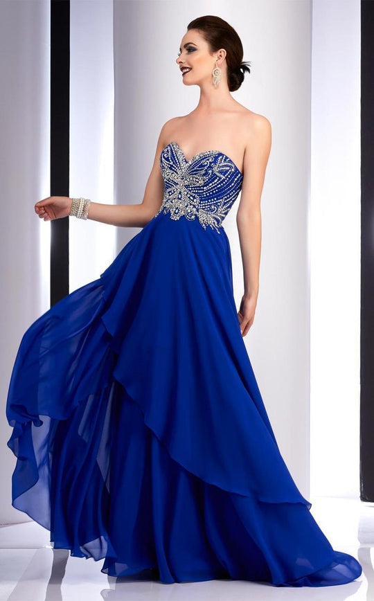 Clarisse - 2832 Strapless Asymmetrical Layered Gown in Blue